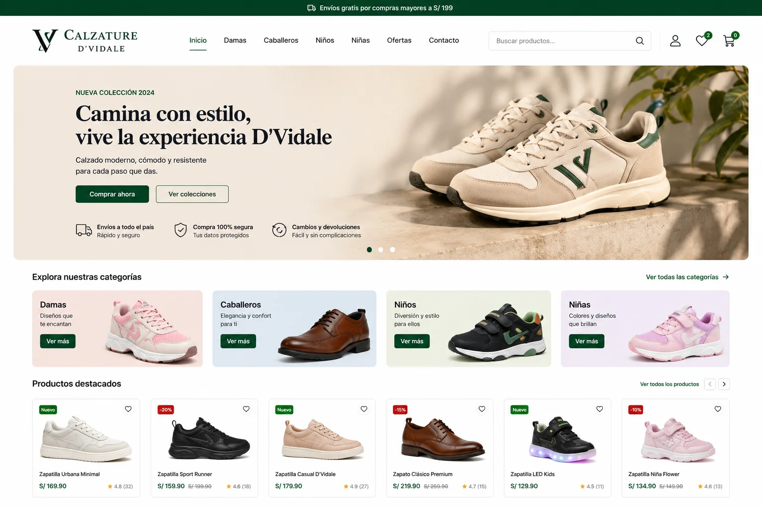 Inicio de la tienda virtual Calzature D'Vidale